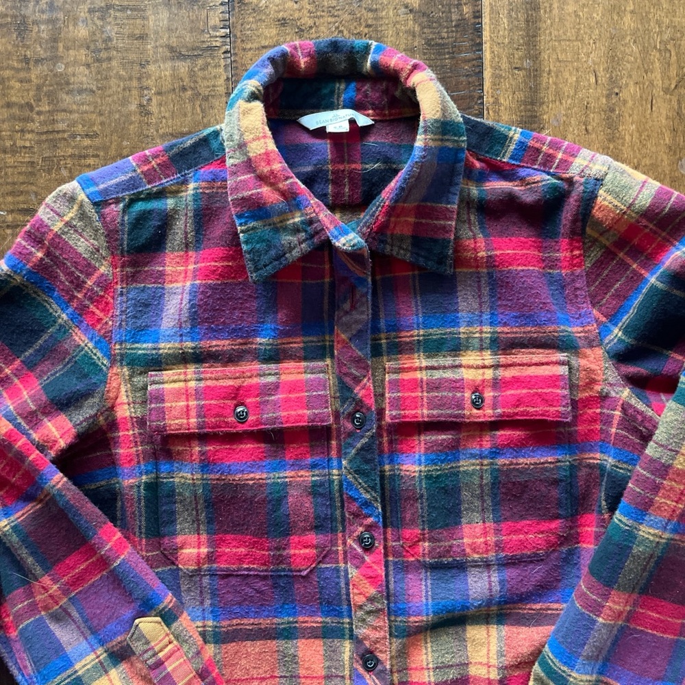 L.L. Bean Signature 100% cotton multicolored  plaid flannel tunic sz Small - Picture 2 of 5
